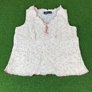 Sonoma Sleeveless Fairy Coquette Ruffle Neck Floral Cotton Top Womens L Blouse